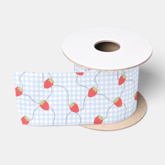 Nahtloses Erdbeer-Gingham-Muster Satinband (Spule)