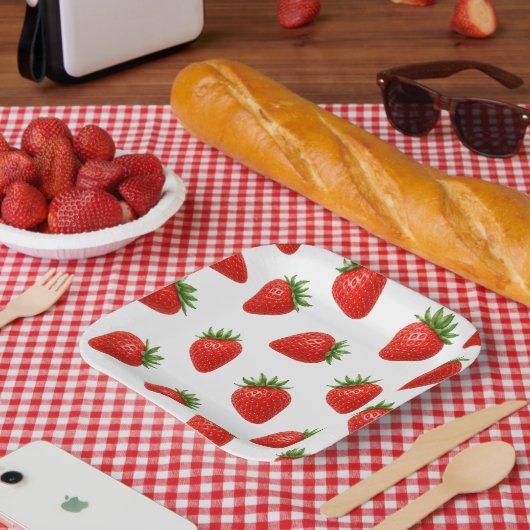 Nahtloses Erdbeermuster Süße rote Früchte Pappteller (Picknick)