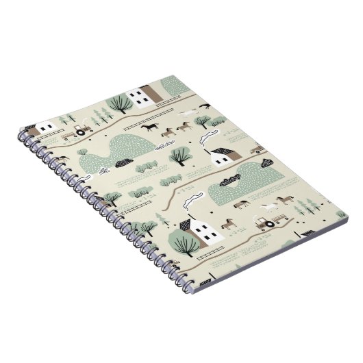 Nahtloses farbiges Muster mit Haus, Bäumen, Pferd Notizblock (Rechte Seite)