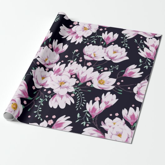 Nahtloses Federmuster mit Magnolien. Geschenkpapier (Ungerollt)