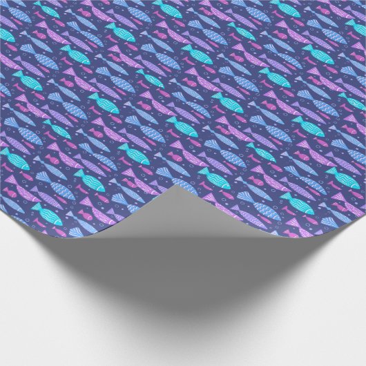 Nahtloses, flaches Muster mit Doodle-Fischen Geschenkpapier (Ecke)