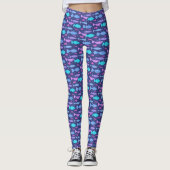 Nahtloses, flaches Muster mit Doodle-Fischen Leggings (Vorderseite)