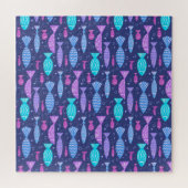 Nahtloses, flaches Muster mit Doodle-Fischen Puzzle (Horizontal)