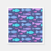 Nahtloses, flaches Muster mit Doodle-Fischen Serviette (Vorderseite)