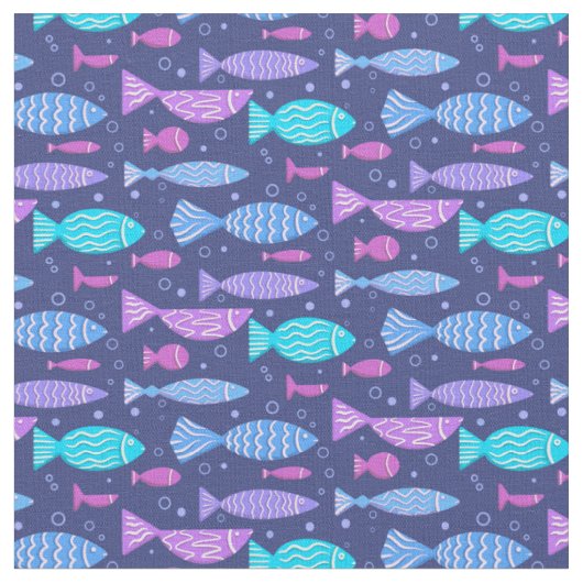 Nahtloses, flaches Muster mit Doodle-Fischen Stoff (Nahaufnahme)
