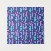 Nahtloses, flaches Muster mit Doodle-Fischen Wandteppich (Vorderseite (Horizontal))