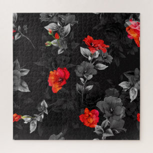 Nahtloses florales Amaryllis Schwarz Hintergrund Puzzle