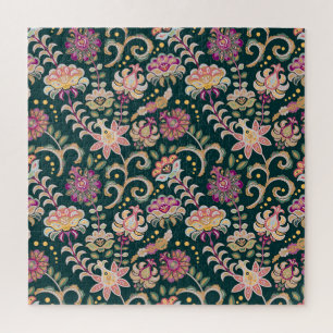 Nahtloses florales rosa dunkles Hintergrundbild Puzzle
