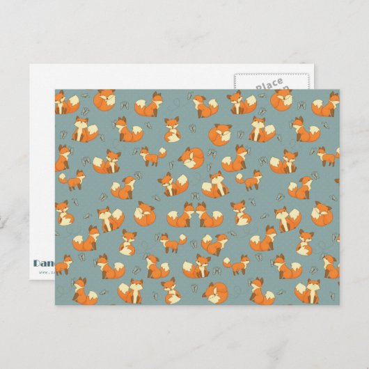 Nahtloses Fox- und Schmetterlingsmuster Postkarte (Vorne/Hinten)