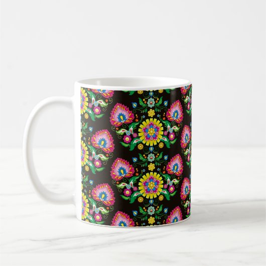 Nahtloses, geblüht, gekacheltes Folkloremuster Kaffeetasse (Links)
