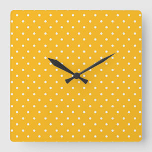 Nahtloses gelb-orangefarbenes Tupfenmuster Quadratische Wanduhr