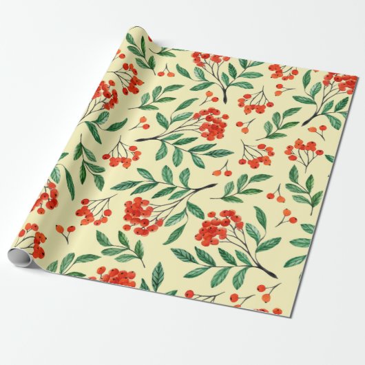 Nahtloses gelbes Muster mit Rowan. Wasserfarbe han Geschenkpapier (Ungerollt)