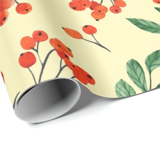 Nahtloses gelbes Muster mit Rowan. Wasserfarbe han Geschenkpapier (Rolleneckpunkt)