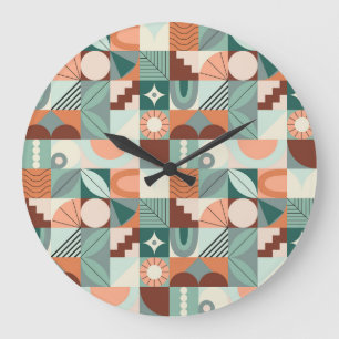 Nahtloses geometrisches, abstraktes Mosaikmuster. Große Wanduhr