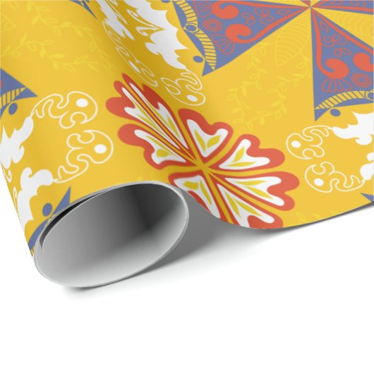 Nahtloses geometrisches Muster mit Orange, Blau Geschenkpapier (Rolleneckpunkt)