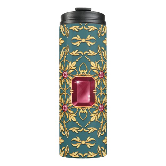 Nahtloses goldenes Muster mit Ruby Thermosbecher (Vorderseite)