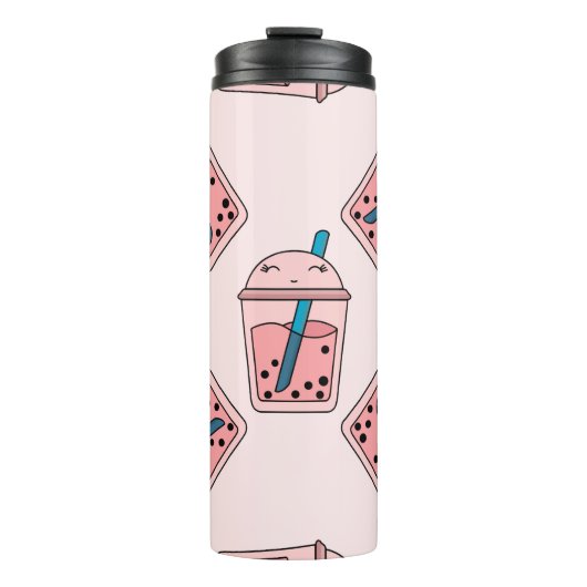 Nahtloses, helles Muster Bubble Tea Frucht Sommer Thermosbecher (Vorderseite)