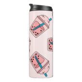 Nahtloses, helles Muster Bubble Tea Frucht Sommer Thermosbecher (Nach rechts gedreht)