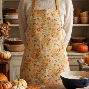 Nahtloses Herbst-Pumpkin- und fallende Blätter-Mus Schürze