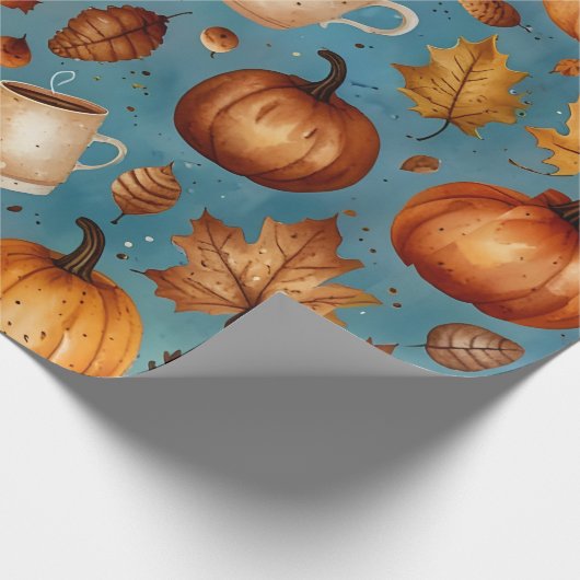 Nahtloses Herbstmuster mit Kürpen, Herbstblättern Geschenkpapier (Ecke)