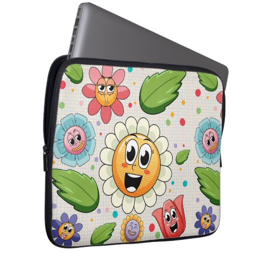 Nahtloses Hintergrunddesign mit bunten Blume Laptopschutzhülle (Vorne Rechts)