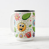 Nahtloses Hintergrunddesign mit bunten Blume Zweifarbige Tasse (Vorderseite Links)