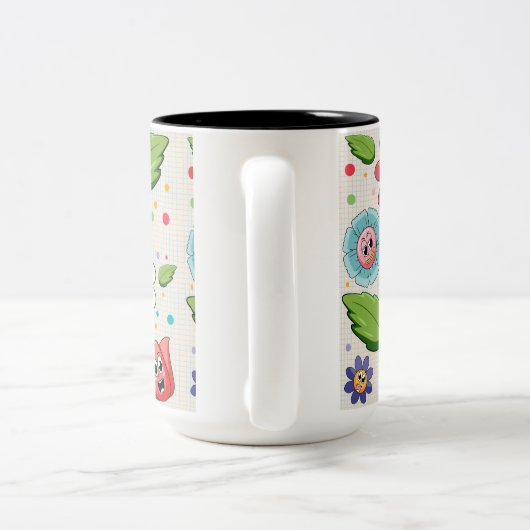 Nahtloses Hintergrunddesign mit bunten Blume Zweifarbige Tasse (Henkel)