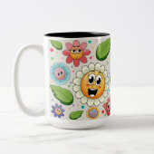 Nahtloses Hintergrunddesign mit bunten Blume Zweifarbige Tasse (Links)