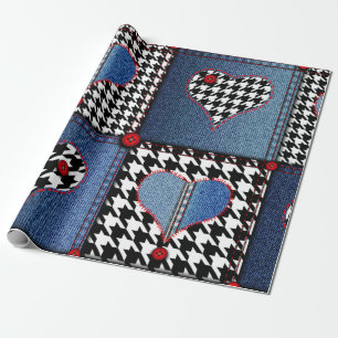 Nahtloses Hintergrundmuster. Flickwerk aus Denim f Geschenkpapier