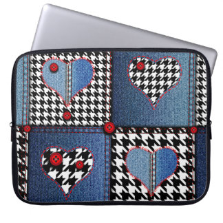 Nahtloses Hintergrundmuster. Flickwerk aus Denim f Laptopschutzhülle