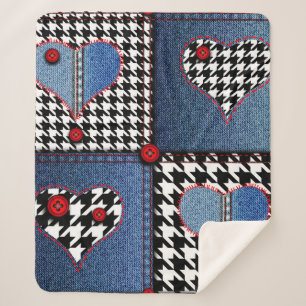 Nahtloses Hintergrundmuster. Flickwerk aus Denim f Sherpadecke