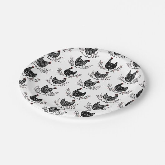 Nahtloses Hühnermuster Pappteller (Schrägansicht)