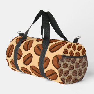 Nahtloses Kaffeebohnen-Muster | Warmes braunes Caf Duffle Bag