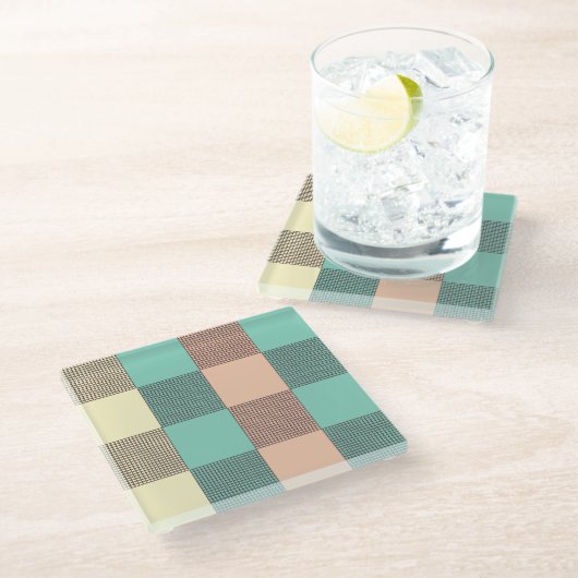 Nahtloses Karomuster Glasuntersetzer (Schrägansicht)