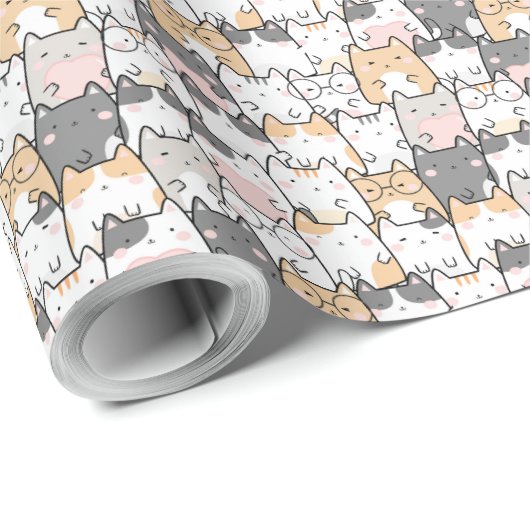 Nahtloses Kawaii Niedlich Cats Muster Geschenkpapier (Rolleneckpunkt)