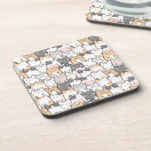 Nahtloses Kawaii Niedlich Cats Muster Getränkeuntersetzer (Linke Seite)