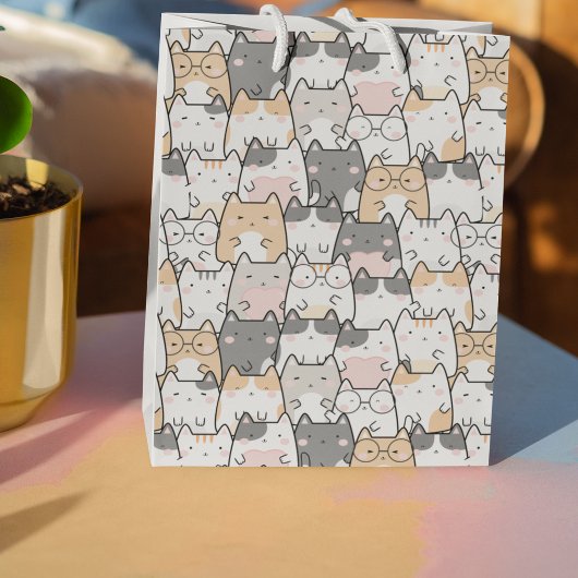 Nahtloses Kawaii Niedlich Cats Muster Mittlere Geschenktüte