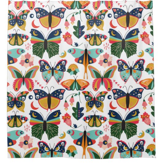 Nahtloses, leichtes Wallpaper-Muster mit Boho Sty Duschvorhang (Vorderseite)
