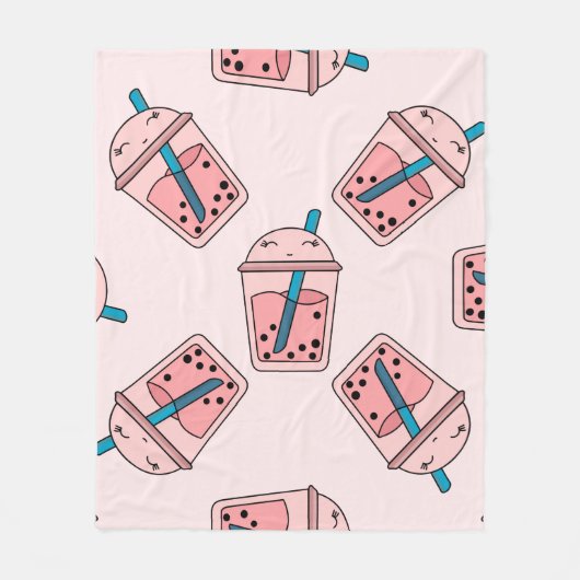 Nahtloses leuchtendes Muster Bubble Tea Frucht Som Fleecedecke (Vorderseite)
