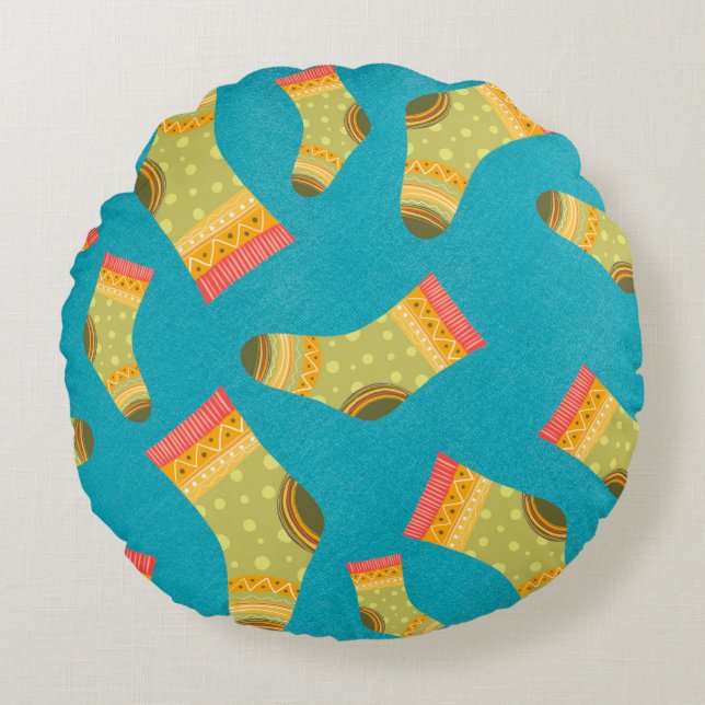 Nahtloses lineares Muster mit Socken. Die Illustra Rundes Kissen (Vorderseite)