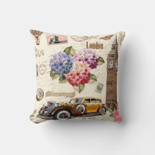 Nahtloses Londoner Vintages Ambiente mit Retroauto Kissen