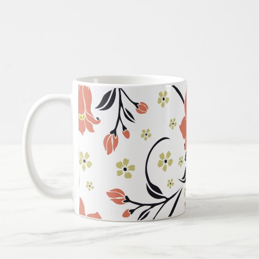 Nahtloses Luxusmuster mit Blumen, Spitzen, Kaffeetasse (Links)