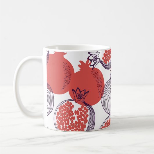 Nahtloses Modemuster von Granatapfelfrüchten, Hal Kaffeetasse (Links)