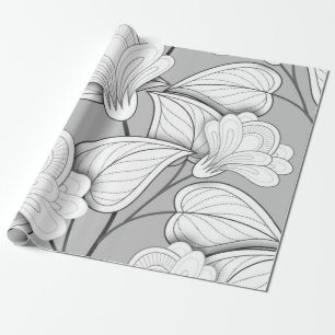 Nahtloses monochromes Blumenmuster. Handgezeichnet Geschenkpapier