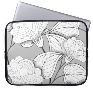Nahtloses monochromes Blumenmuster. Handgezeichnet Laptopschutzhülle