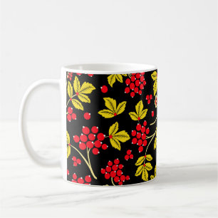 nahtloses Muster aus Blumen und Beeren. Russisch Kaffeetasse