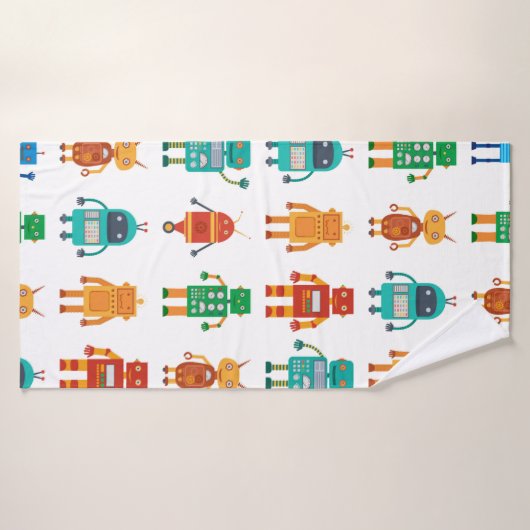 Nahtloses Muster aus bunten Retrobotern in einem f Badehandtuch (Badehandtuch)