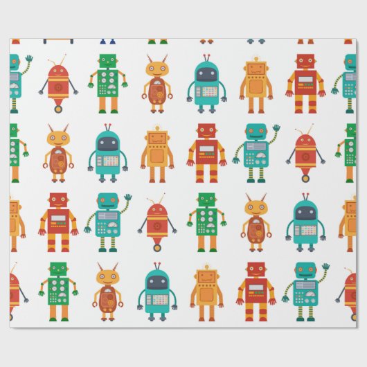 Nahtloses Muster aus bunten Retrobotern in einem f Geschenkpapier (Flach)