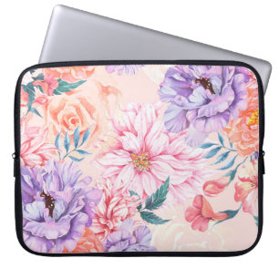 Nahtloses Muster aus Chrysantheme, Rose, Pfingstro Laptopschutzhülle