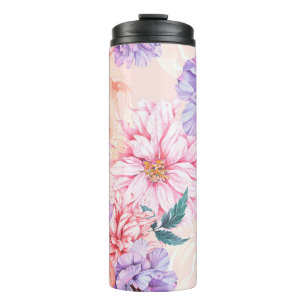 Nahtloses Muster aus Chrysantheme, Rose, Pfingstro Thermosbecher
